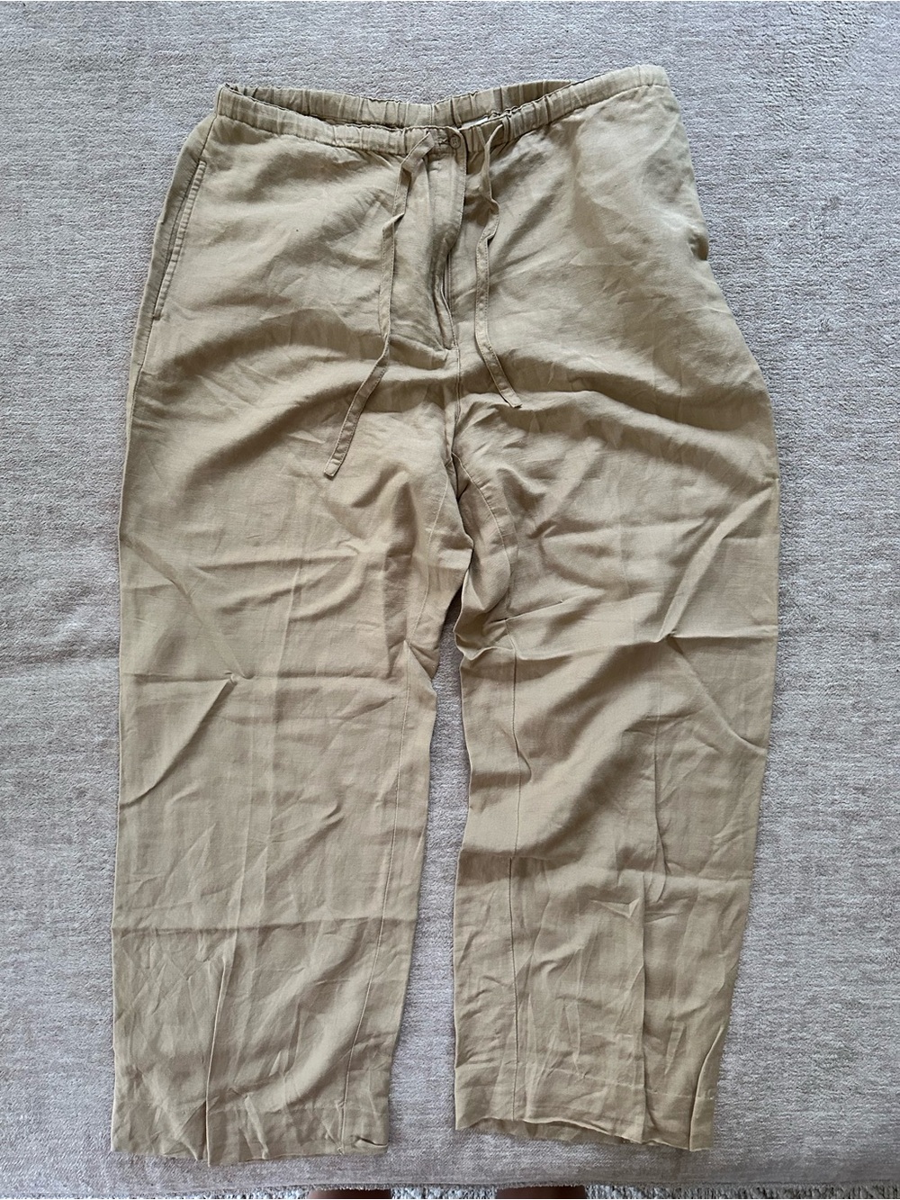 Linen Casual Drawstring Pull On Pants in Tan